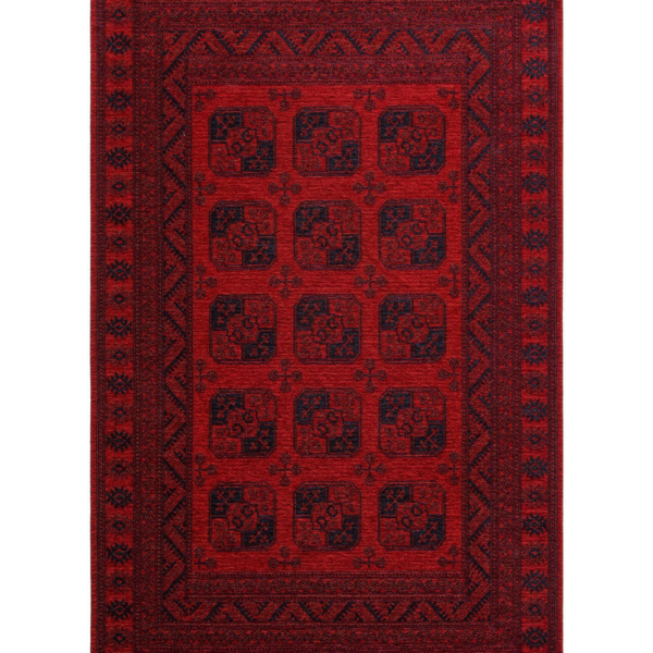 BUHARI BHR 01 RED Afgan / Yağcıbedir Desenli Hav Toz Vermez Yıkanabilir Kaymaz İnce Dokuma Halı