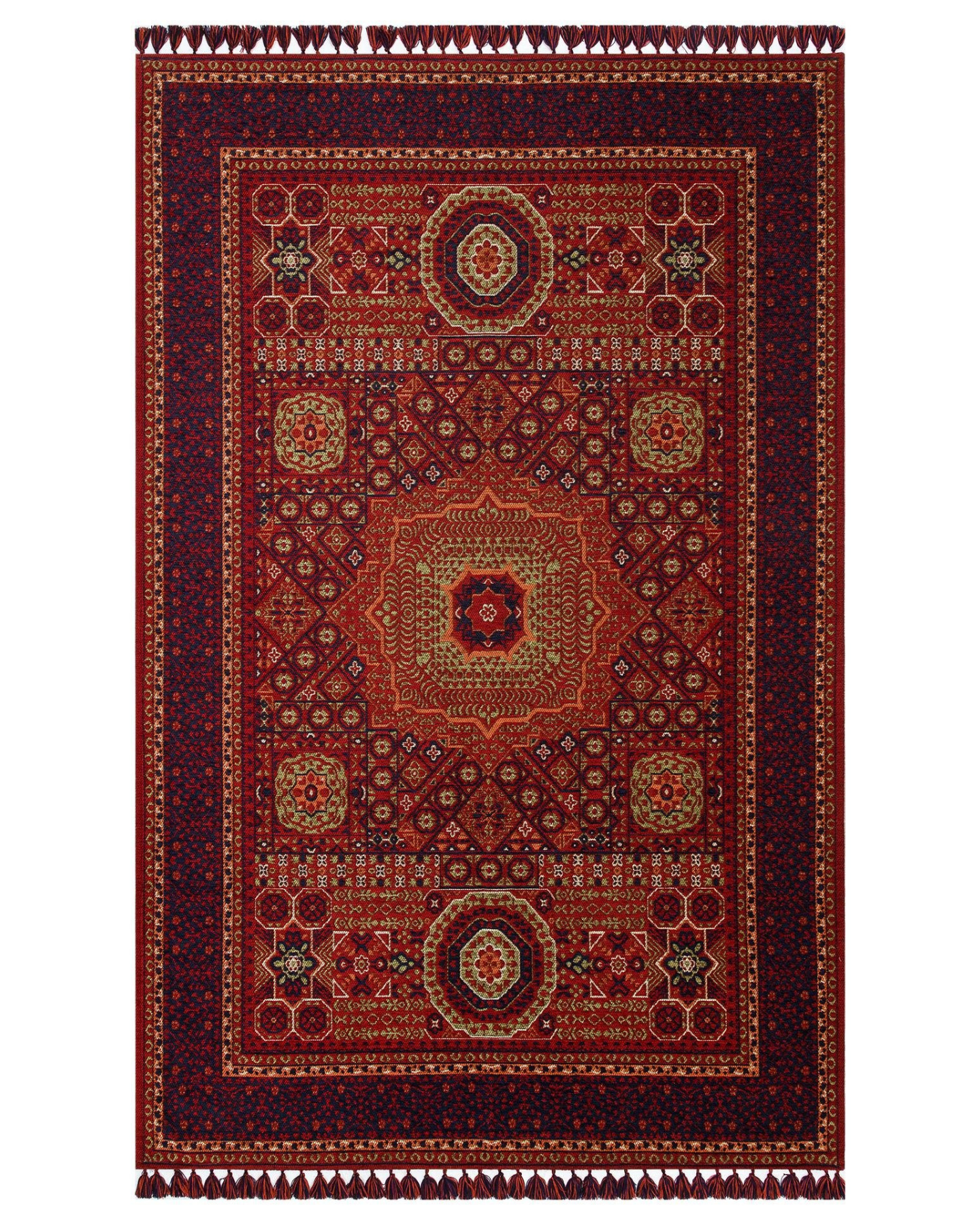 buhari-bhr-10-multy-afgan-yagcibedir-kapak fotoğrafı BUHARI BHR 10 MULTY Afgan / Yağcıbedir Desenli Hav Toz Vermez Yıkanabilir Kaymaz İnce Dokuma Halı - Görsel 1